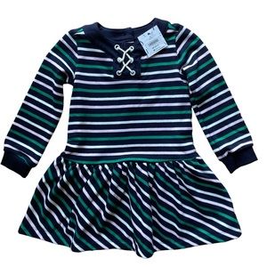 Janie and Jack Dress Long Sleeve Sweatshirt Blue Green White Pink Stripe Size 3